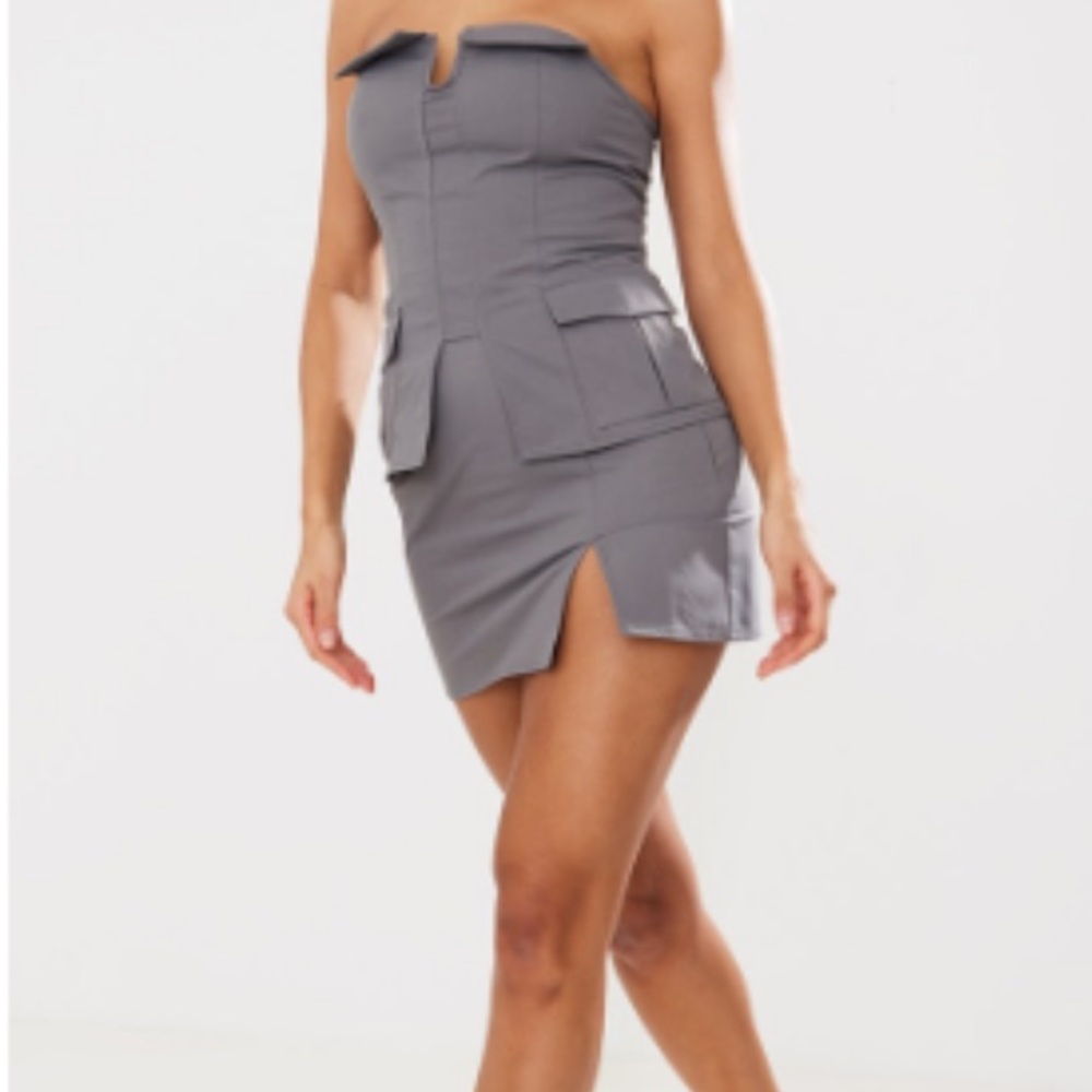 Prettylittlething Charcoal Twill Split Hem Cargo Mini Skirt